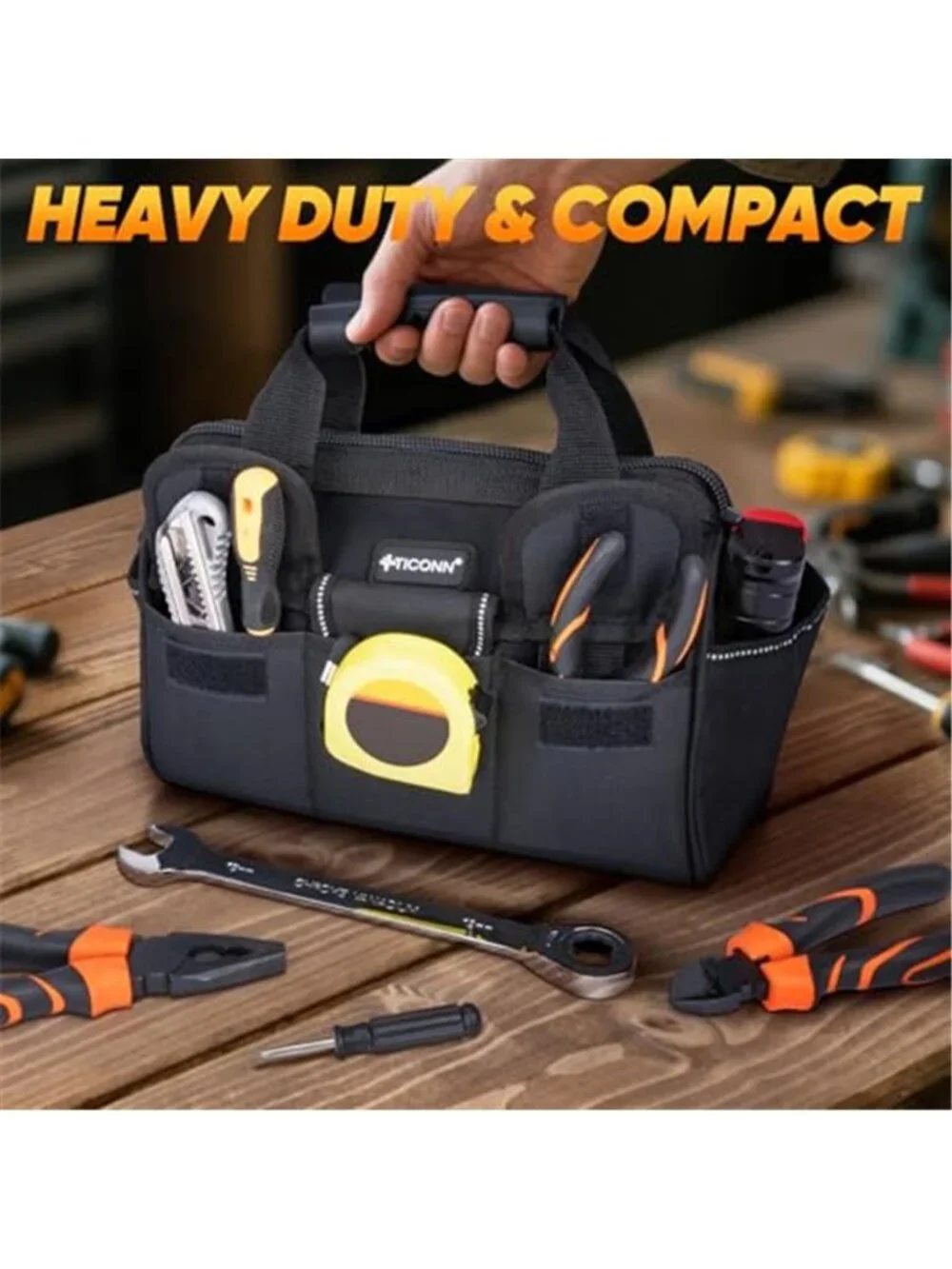 Heavy Duty Tool Bag Wide Mouth Tool Organizer Waterproof Utility Tote 16 Inch